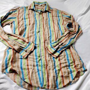 Moreno Martini Da Firenze Italy Women's Size XL Striped Linen Cotton Top Blouse